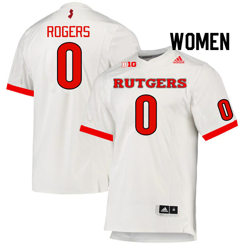 Women #0 Eric Rogers Rutgers Scarlet Knights College Football Jerseys Stitched Sale-White